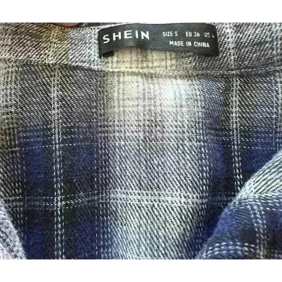 SHEIN Oversized Plaid Flannel Shirt Size Small or US 4 Button Up Long Sleeve - Picture 7 of 8